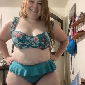 Time and Tru Blue and Floral XL Swimsuit